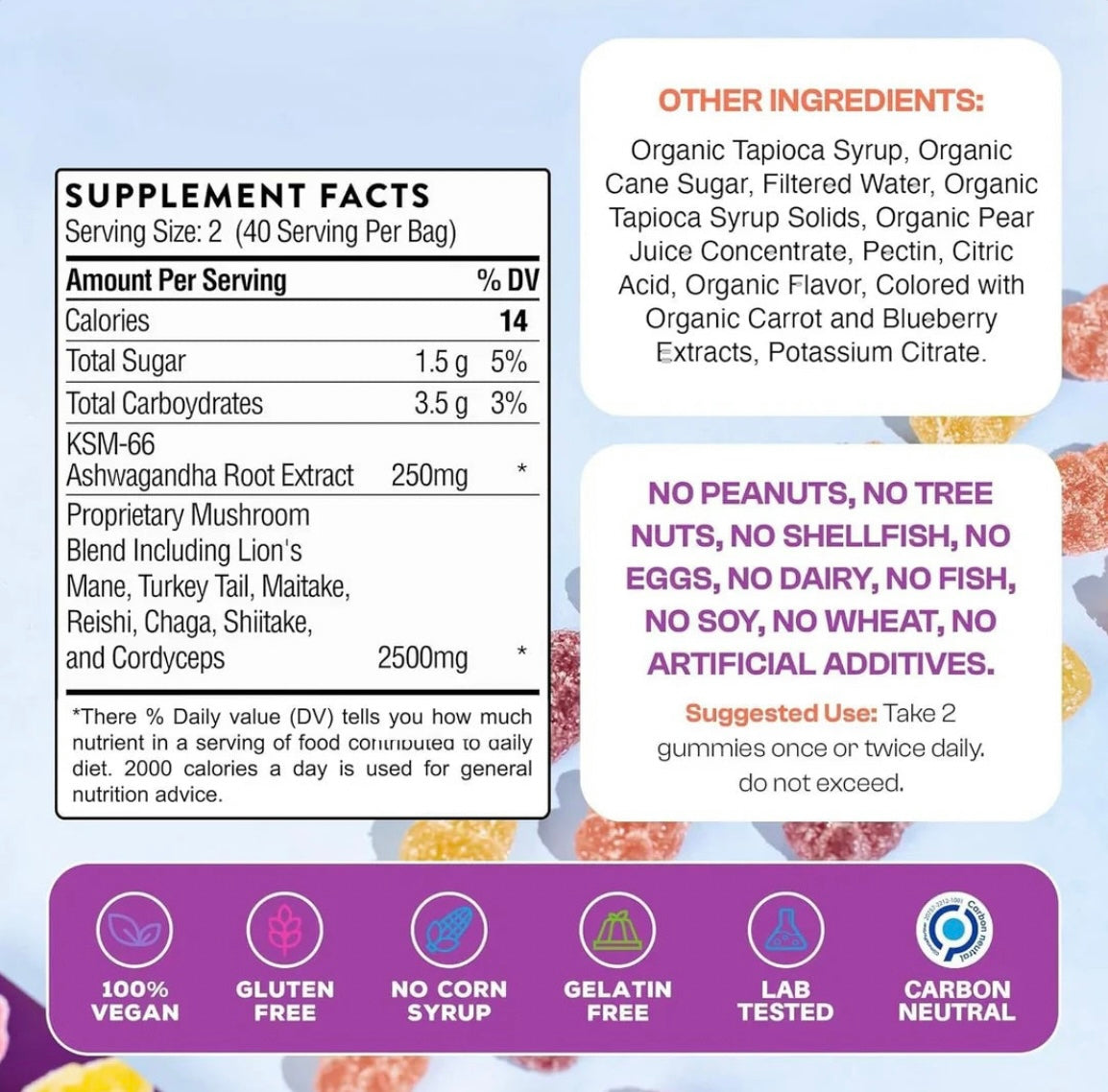 Mushroom Gummies - 100% Organic Supplement image 2
