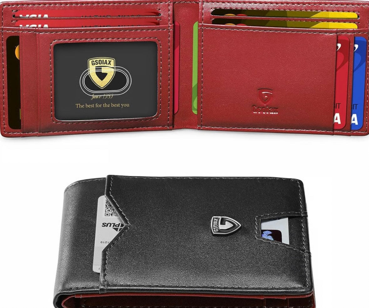 Men's Slim Leather RFID Blocking Wallet - Minimalist Carbon Fiber Bifold image 3