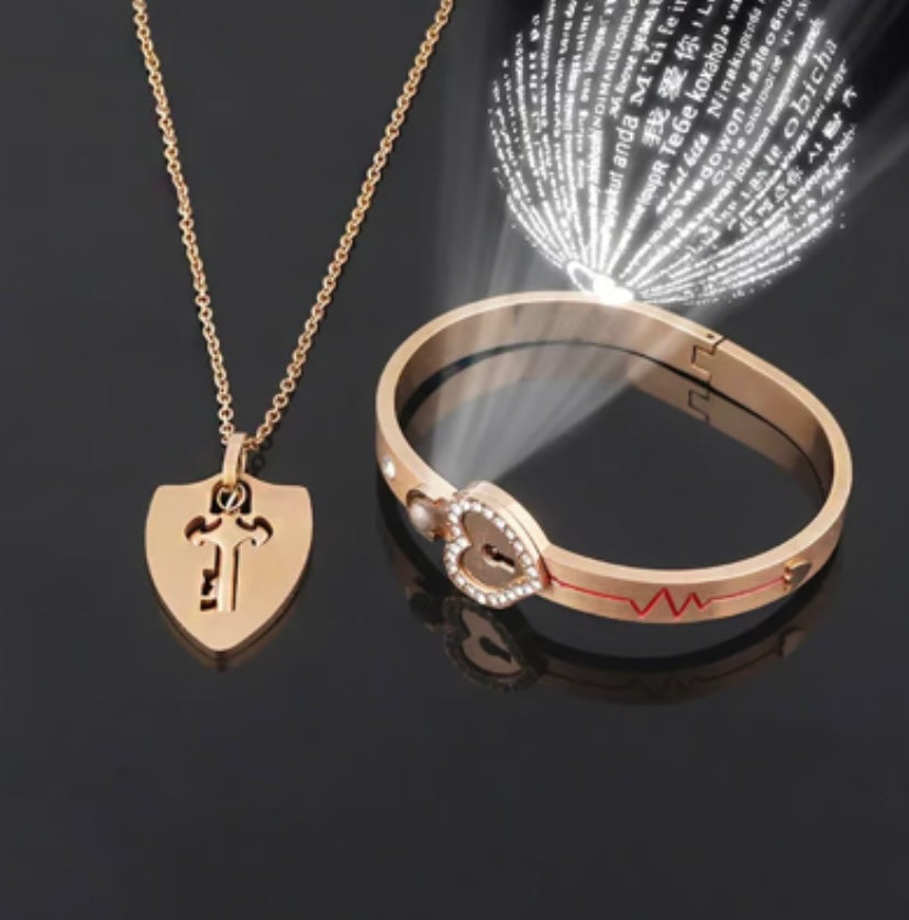 Lock Bracelet and Key Necklace Set image 2