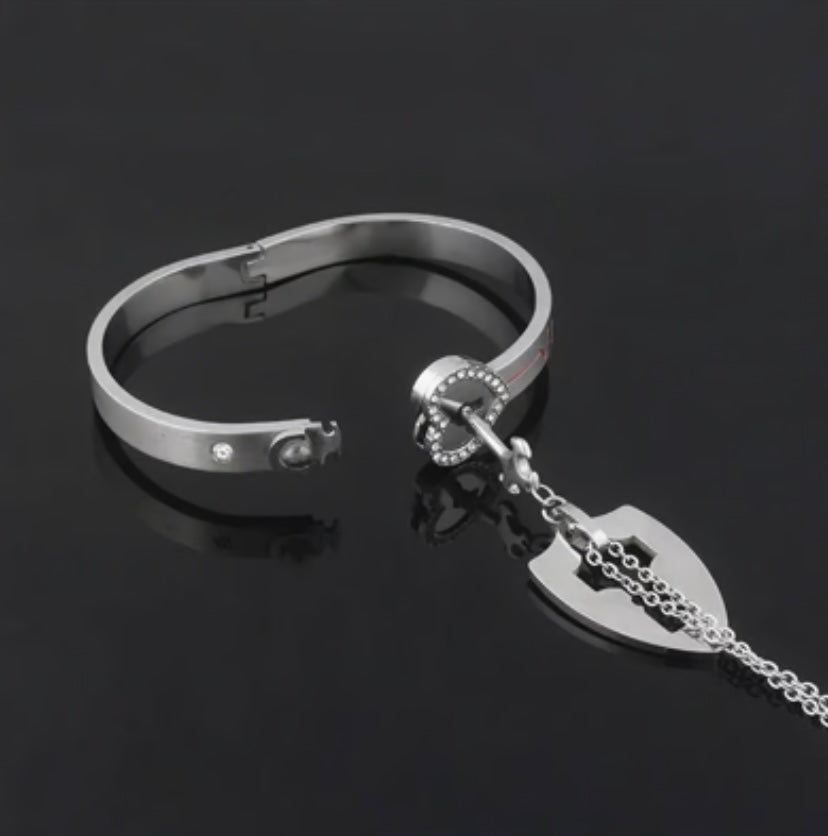 Lock Bracelet and Key Necklace Set image 1