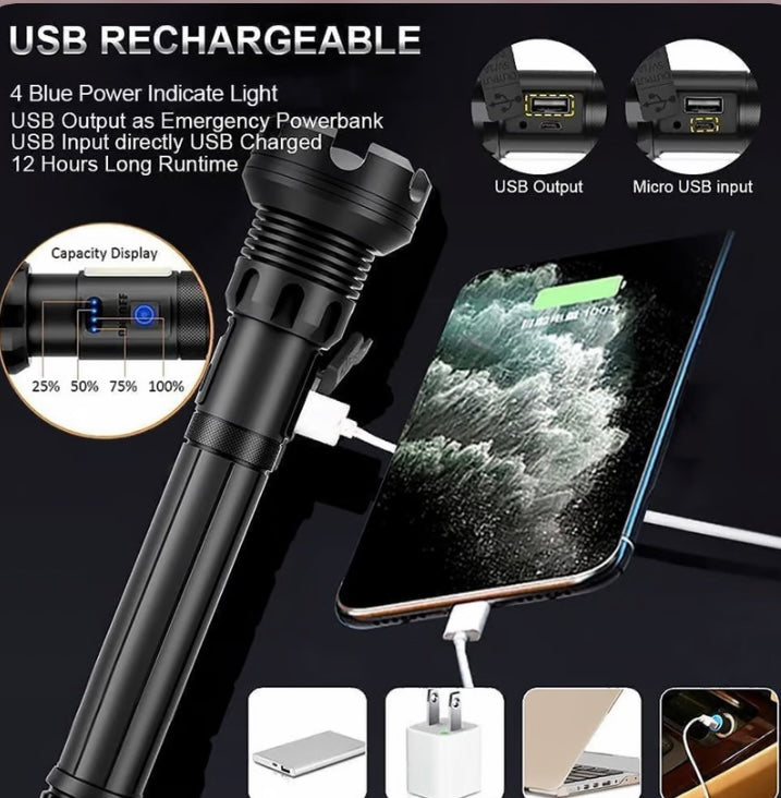 LED Rechargeable Tactical Laser Flashlight 90000 High Lumens image 4