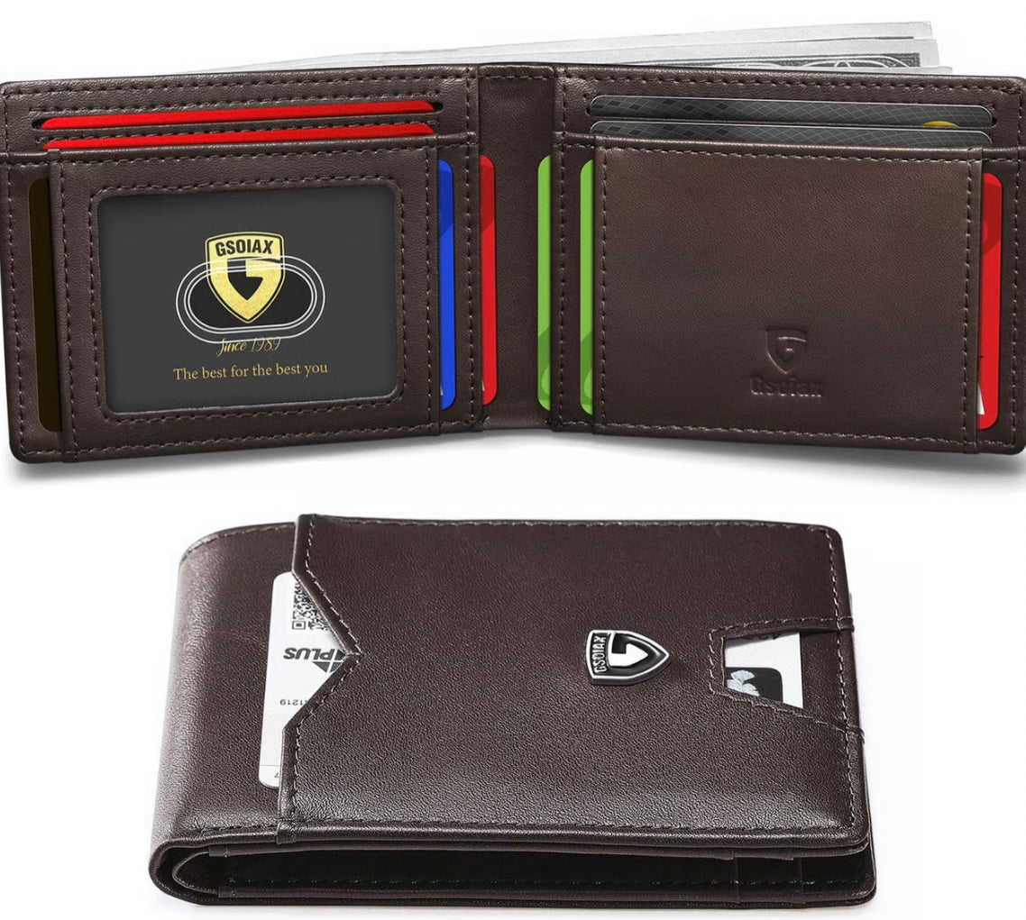 Men's Slim Leather RFID Blocking Wallet - Minimalist Carbon Fiber Bifold image 4