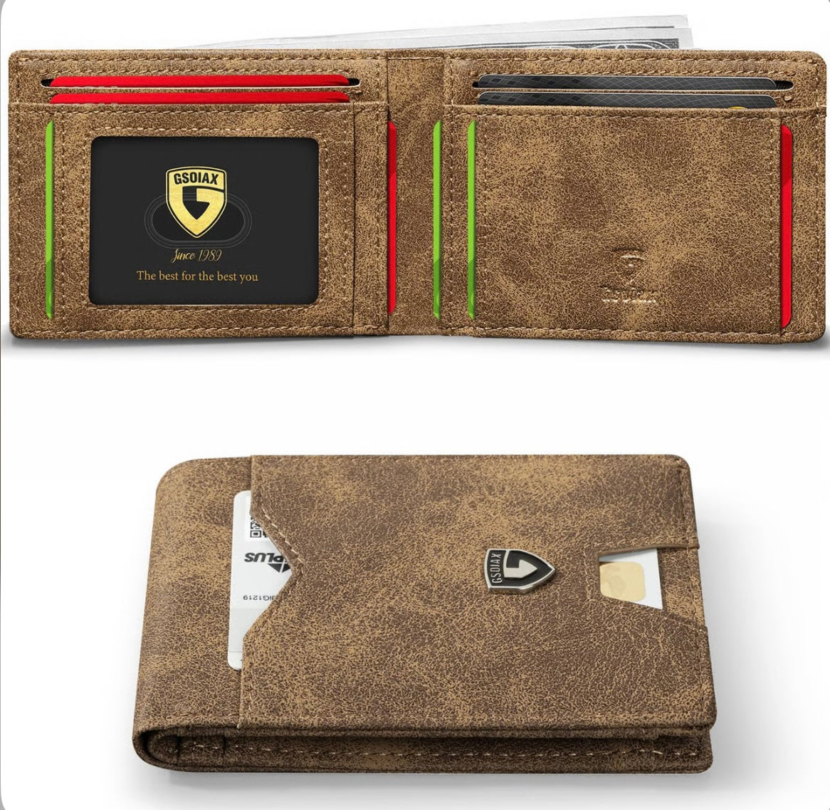 Men's Slim Leather RFID Blocking Wallet - Minimalist Carbon Fiber Bifold image 2
