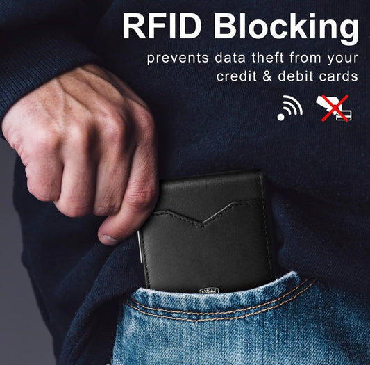 Men's Slim Leather RFID Blocking Wallet - Minimalist Carbon Fiber Bifold image 0