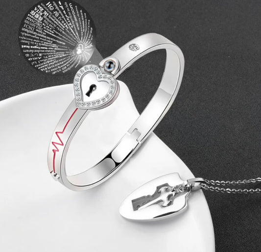 Lock Bracelet and Key Necklace Set image 0
